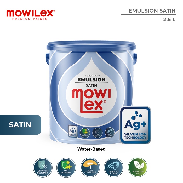 Mowilex Emulsion Satin Cat Tembok Interior Anti Bakteri - 2.5 L