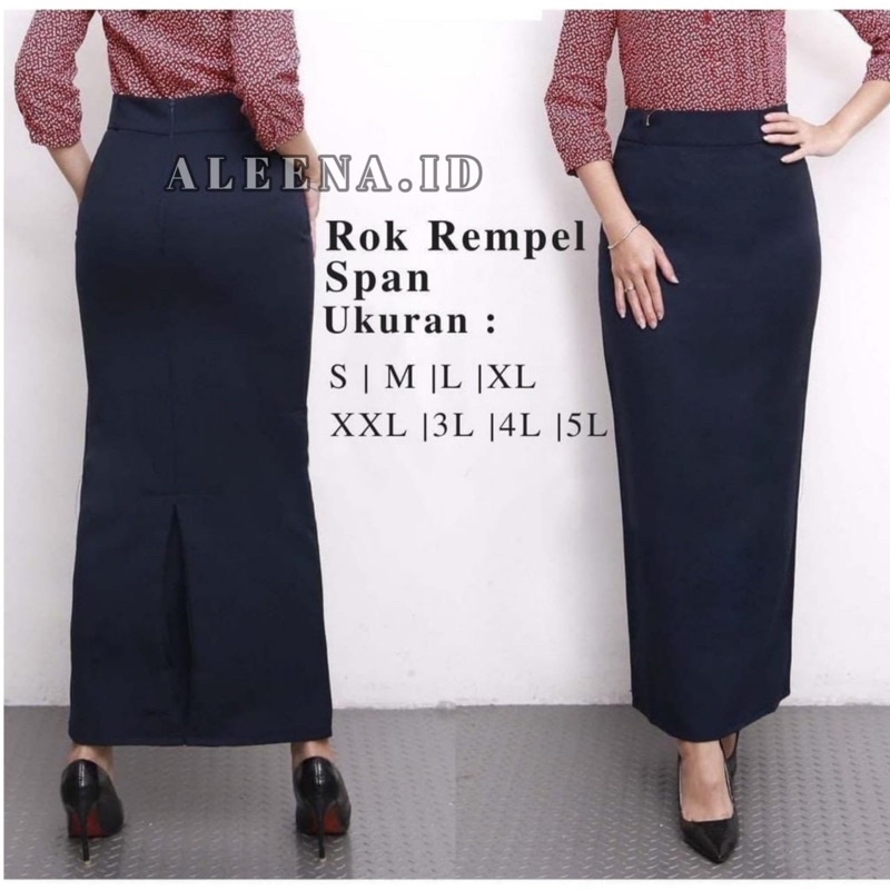 Rok Kerja Wanita Panjang / Rok Formal Rempel Span / Rok Kerja Kantor Wanita / Rok Polos Span Wanita-Rok span navy+belt