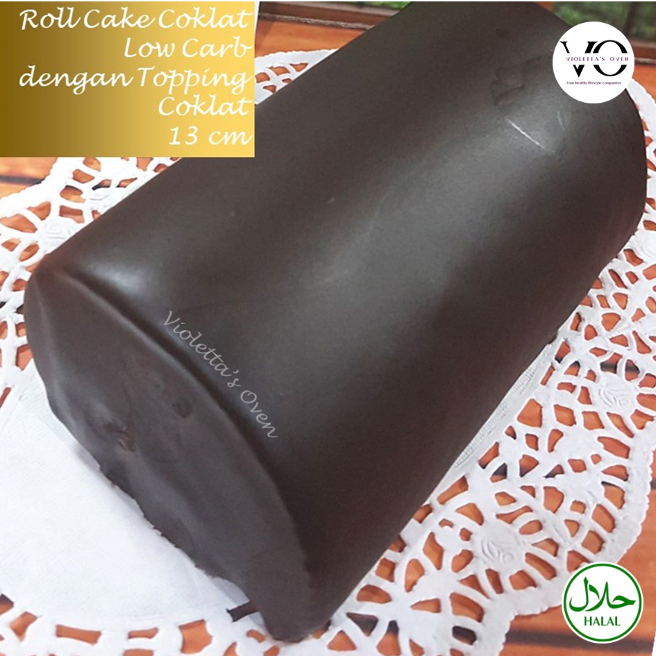 

ROLL CAKE COKLAT DENGAN TOPPING COKLAT LOW CARB 13 cm