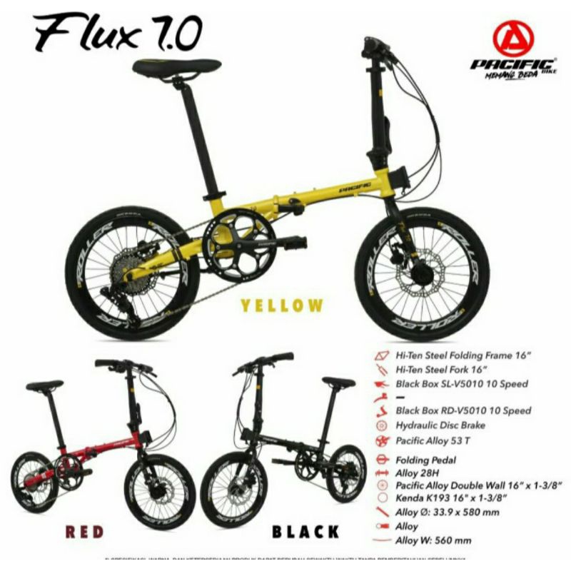 Sepeda Lipat 16 inch Pacific Flux 7.0 10 Speed Hidrolic Double Disc Brake