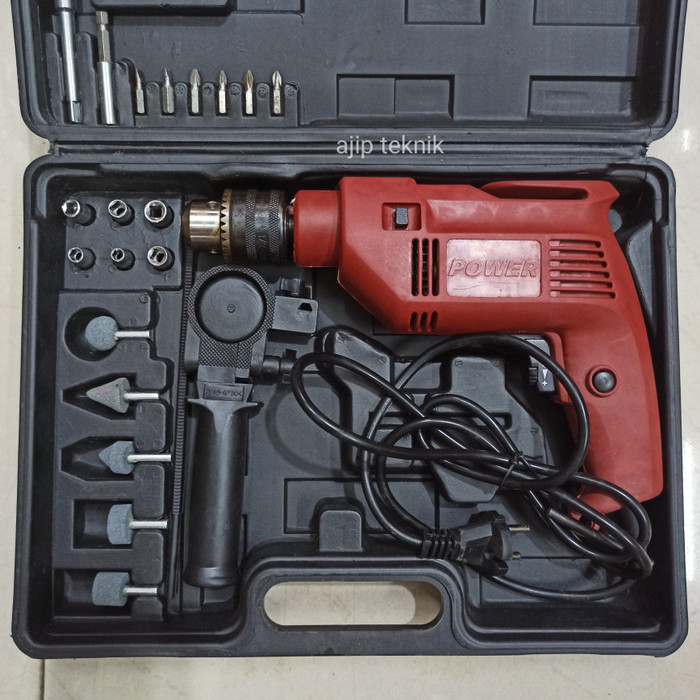 Mesin bor listrik set power 13mm impact drill box set komplit murah meriah