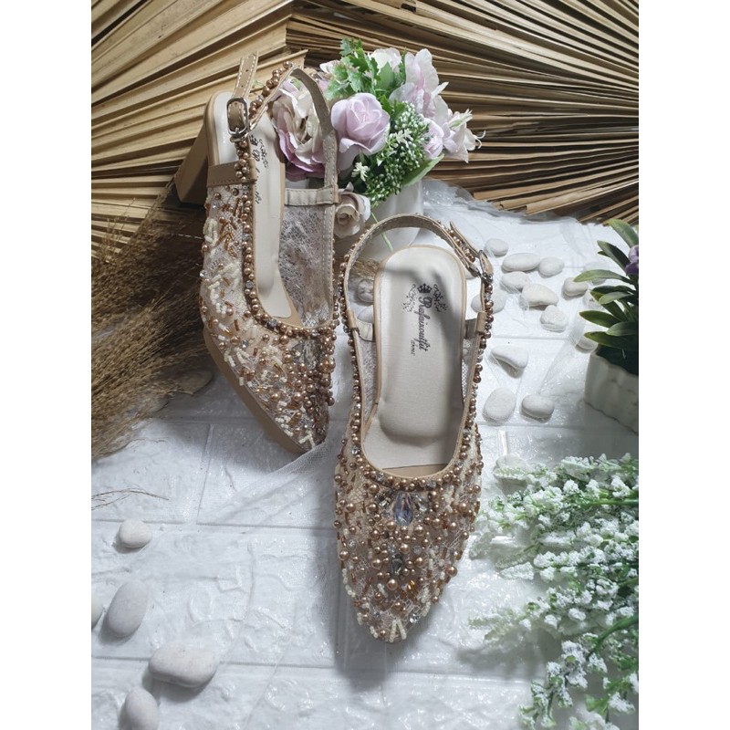 sepatu kiyarisa Nude gold tinggi 7cm bahan