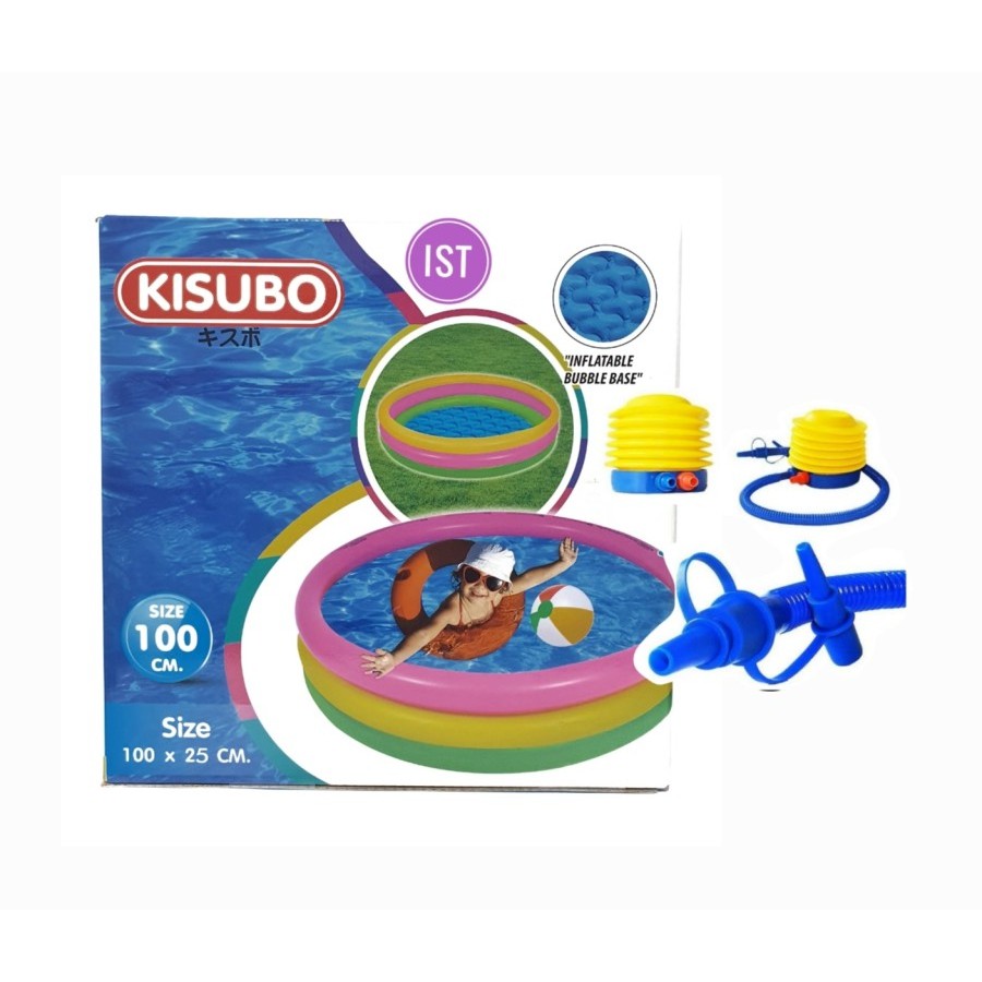 Og Kolam Renang Kisubo 3 Ring Pelangi 100 X 25 Cm Plus Pompa Injek