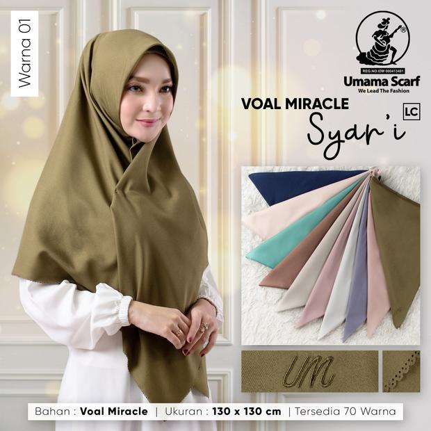 MIRACLE SYAR'I PLAIN UMAMA Hijab Segi Empat Laser Cut VOAL jumbo square warna polos