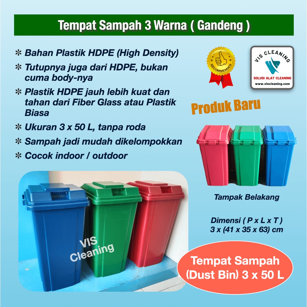 Tempat Sampah Gandeng Tiga Warna 3 x 50 L