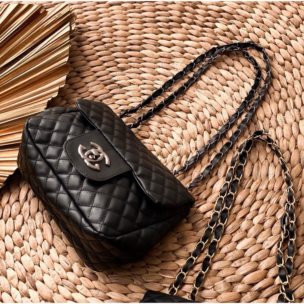 MINI CHANEL - flap bag / tas rantai hitam wanita murah
