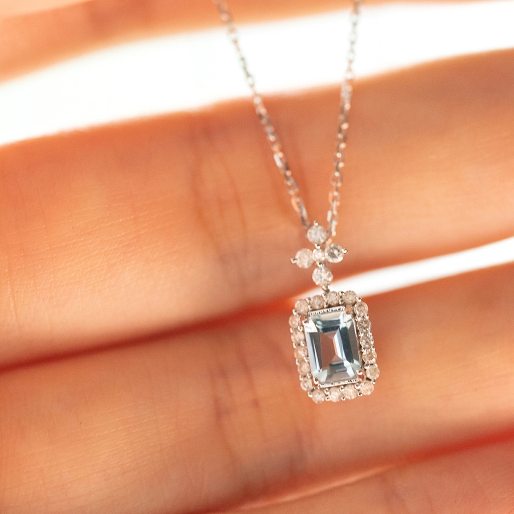 Kalung Topaz Biru Gaya Perancis Untuk Wanita