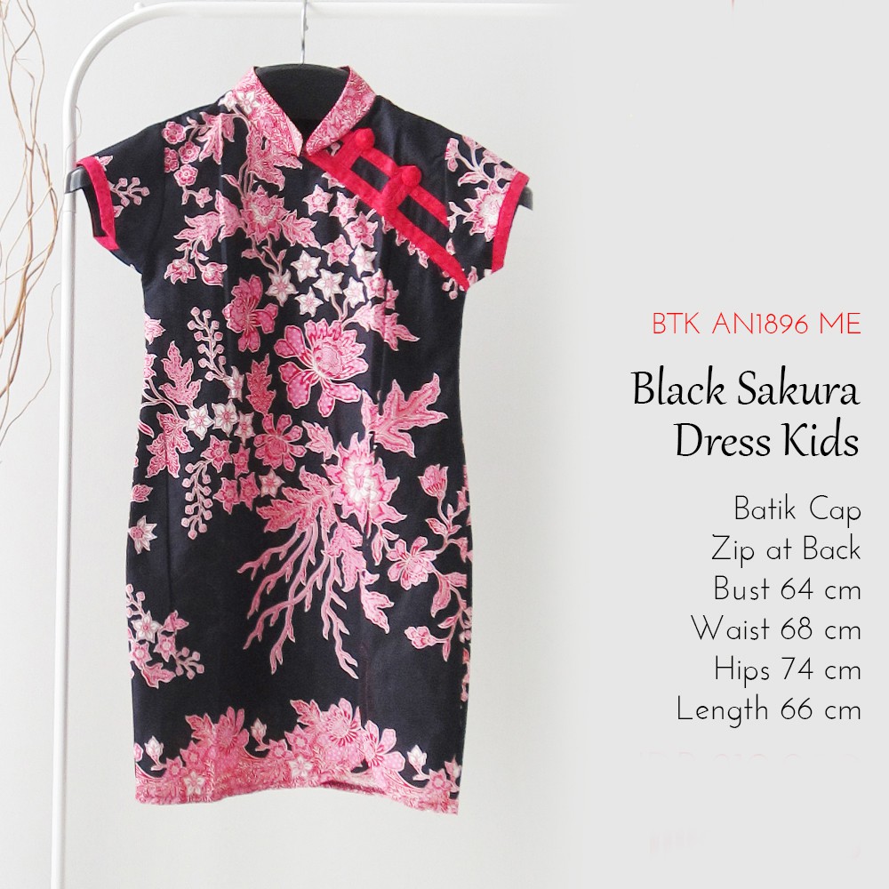 Dress Batik Cheongsam Anak Dress Imlek Anak - Black Sakura Dress Kids