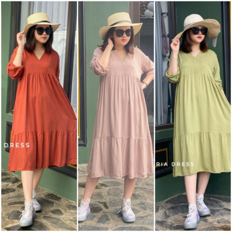 BISA COD VICTORIA DRESS FOXI DRESS PENDEK KATUN RAYON TWILL KERAH V TANGAN 7/8 POLOS SELUTUT TUNIK M