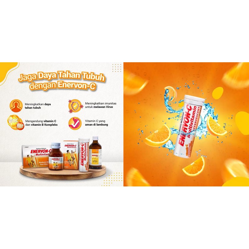 ORIGINAL!!  ENERVON C EFFERVESCENT 10 TABLET / VIT C 1000 MG + B KOMPLEKS !!