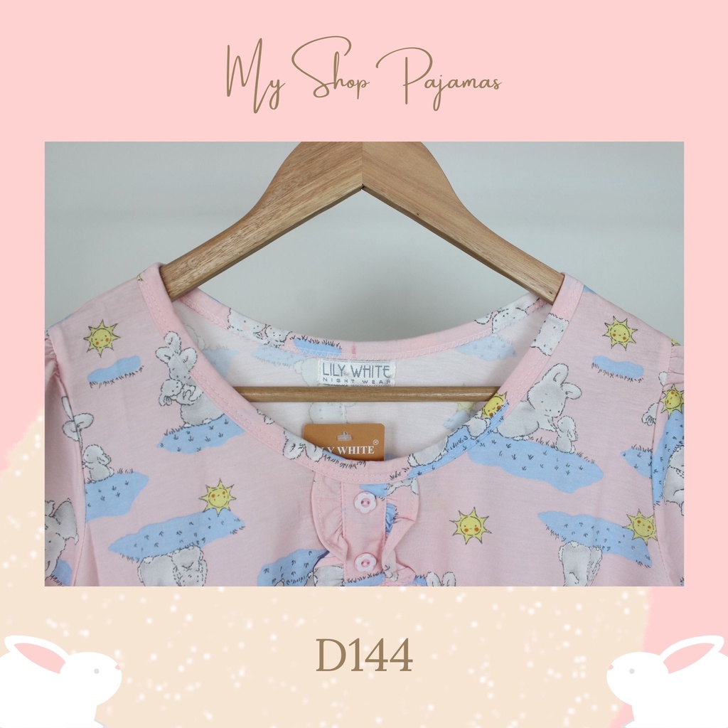 PIYAMA BABYDOLL WANITA TANGAN LENGAN PENDEK CELANA 3/4 LILY WHITE BAJUTIDUR DEWASA SLEEPWEAR PAJAMAS SPECIAL EDITION HPLW-D144 Pink