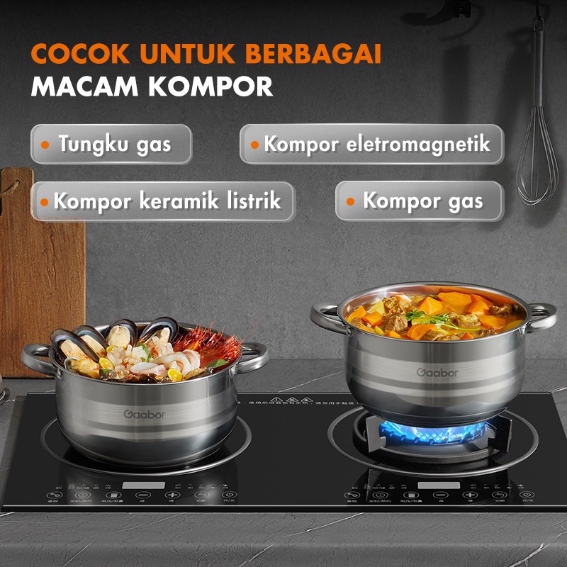 Gaabor Panci Sop Set 4 Ukuran Stainless Steel Tutup Kaca Food Grade / GS-S0246A