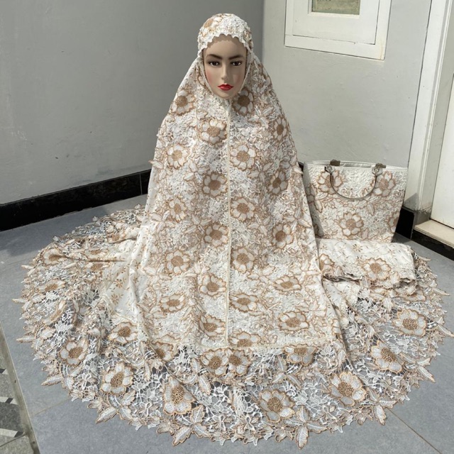 Mukena sofhia sutra paris full bordir kombinasi renda prada original