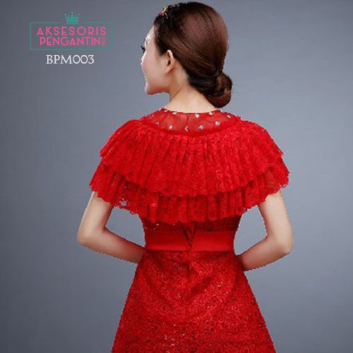 [PRODUK TERBATAS] BOLERO PESTA AKSESORIS PENGANTIN WANITA LACE MERAH BPM003