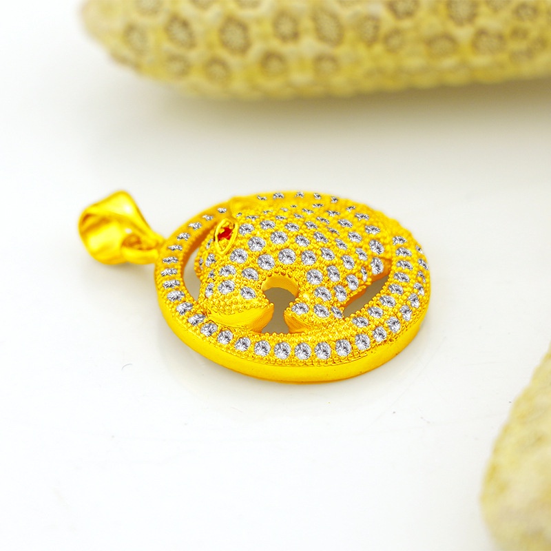 Kalung Lapis Emas Asli Kadar 375 Dengan Liontin Kepala Leopard Hias Berlian Zirkon Untuk Wanita