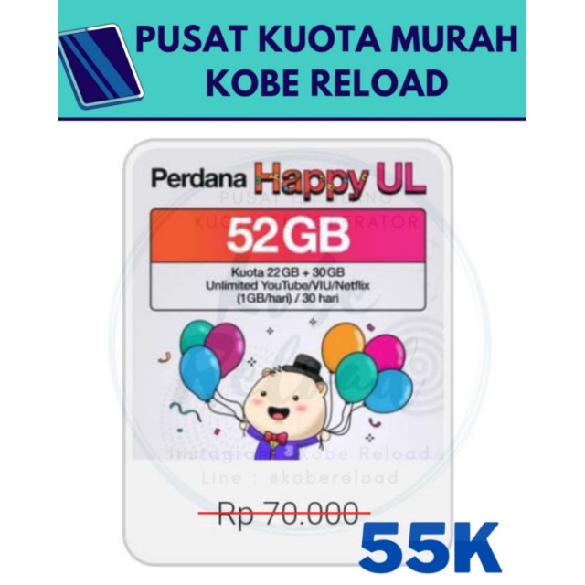 Kartu Perdana Tri Happy UL 52GB