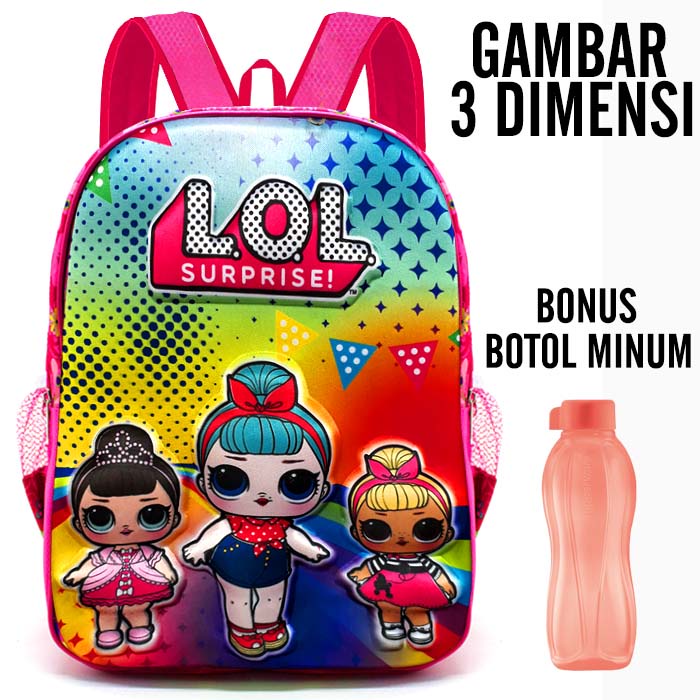 Tas sekolah anak perempuan SD karakter Gambar LOL Gratis kempis - Tas Ransel anak Perempuan SD 3D