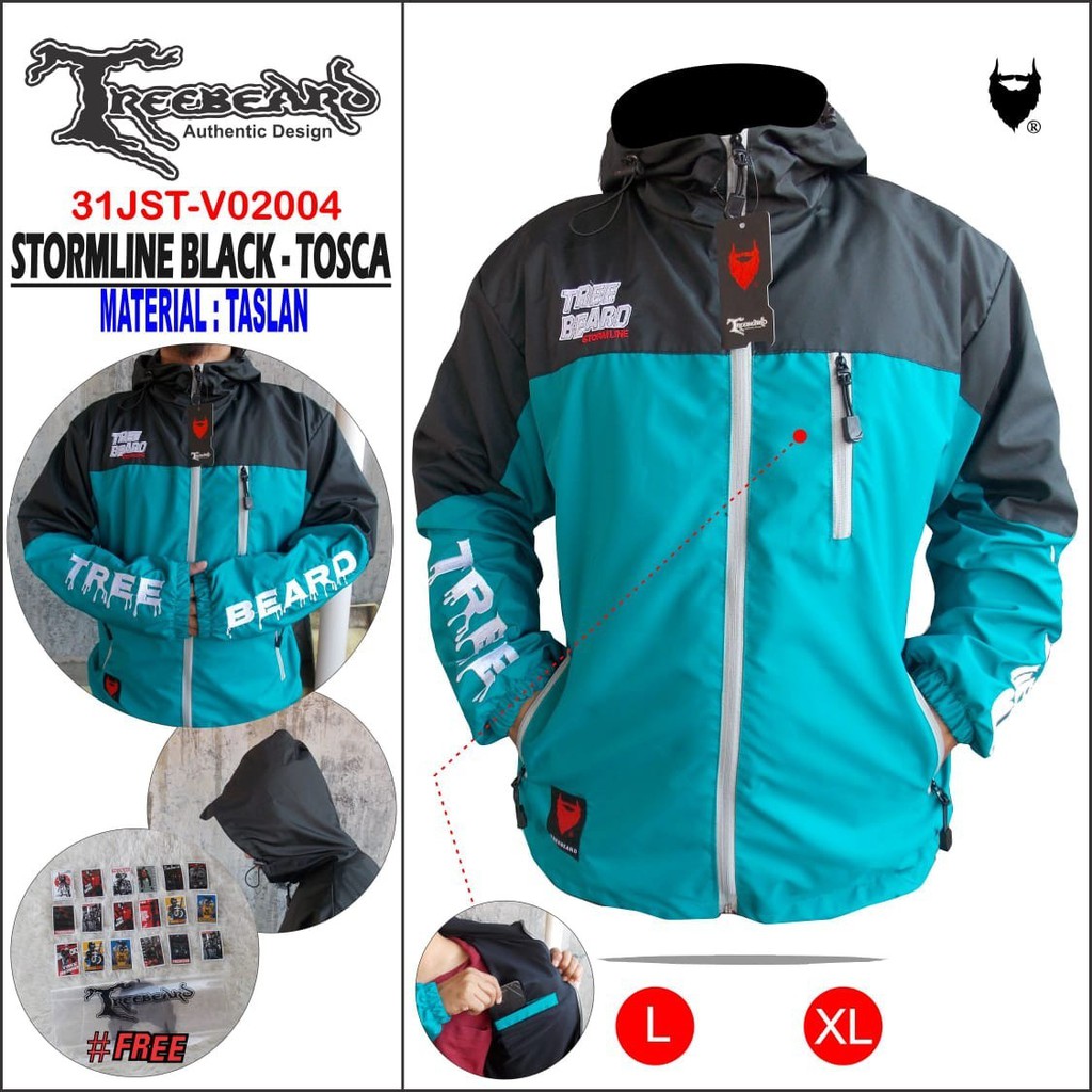 TERBARU ! Jaket Hoodie OUTDOOR Keren Pria Treebeard STROMLINE Anti Air - Jaket Anti Air - Jaket Gunung - Jaket Motor-ST BLACK TOSCA