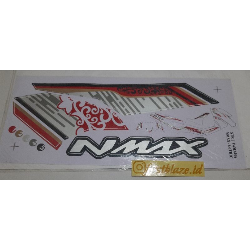 STRIPING NMAX OLD DECAL GLOSSY BATIK MERAH SILVER 1 SET POTONGAN