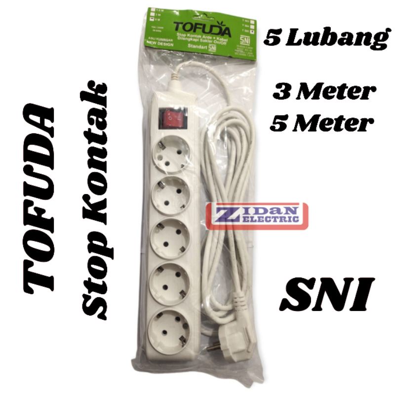 Stop Kontak Arde 5 Lubang Kabel 3 Meter 5 Meter Terminal Kuningan Tofuda