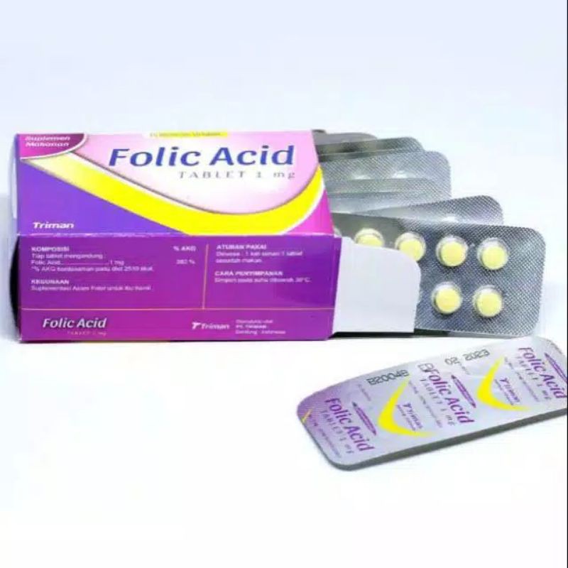 1 Strip (10 tablet) Asam Folat Folic Acid 1000mcg /Vitamin Promil dan Menyusui Asam Folat Triman 1mg