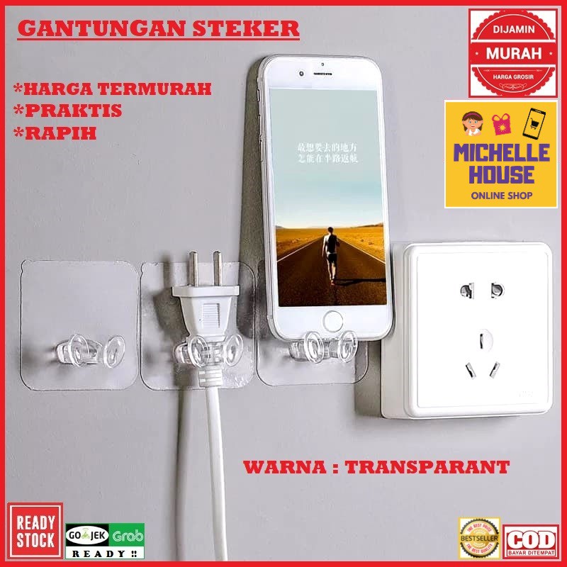 penyangga steker tempel hook colokan dinding kabel rapih hook