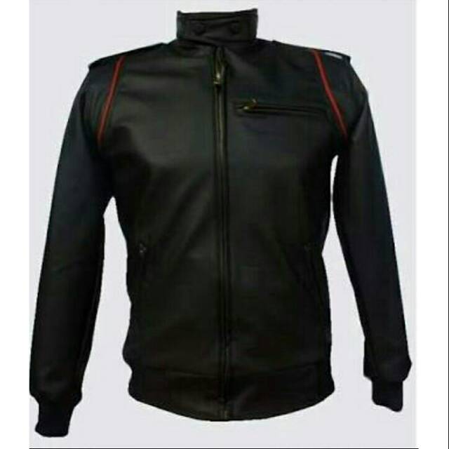 Jaket Motor Semi Kulit Biker Rider Lis Merah