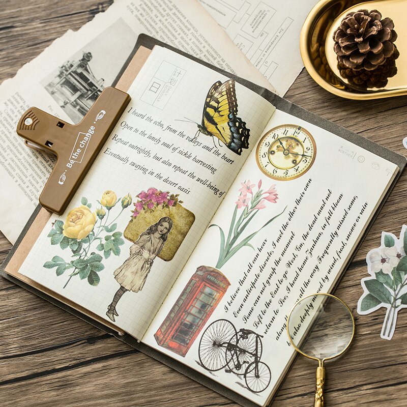 Journamm 60pcs Vintage Plant Stickers Deco Journaling Stationery Washi Paper Retro Material Flowers Leaves Plants Deco Stickers-3