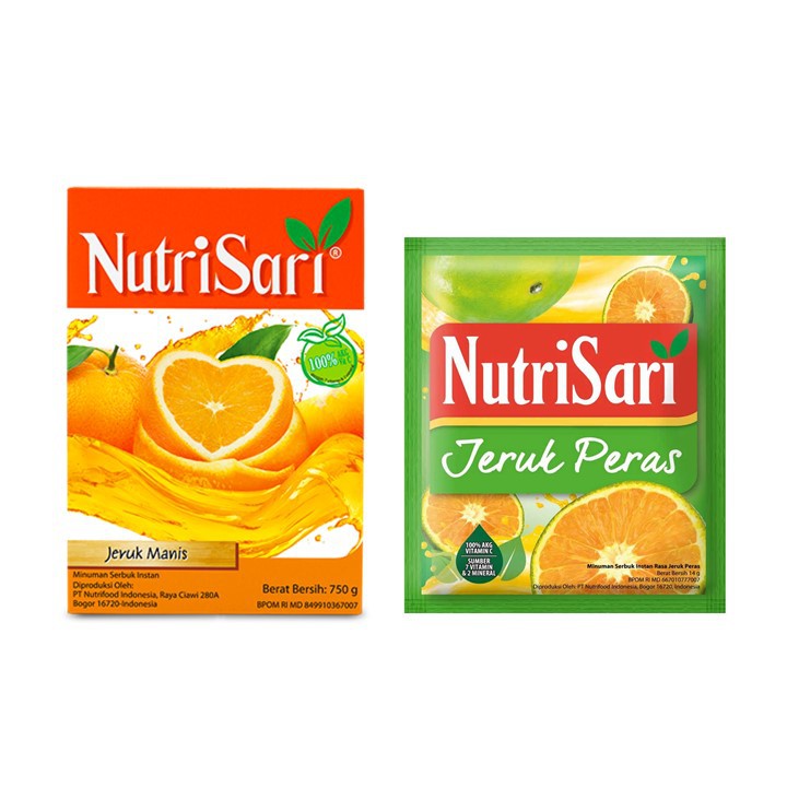 Nutrisari Jeruk Manis 750 gr & Nutrisari Jeruk Peras 10's x 14 gr