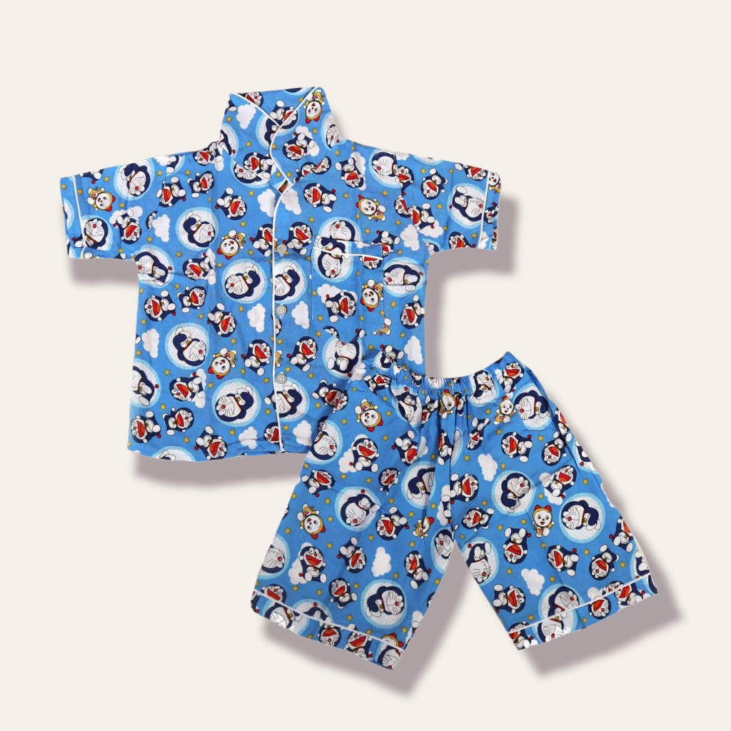 SETELAN PIYAMA ANAK BAHAN RAYON MOTIF DORAEMON UMUR 1-7 TAHUN