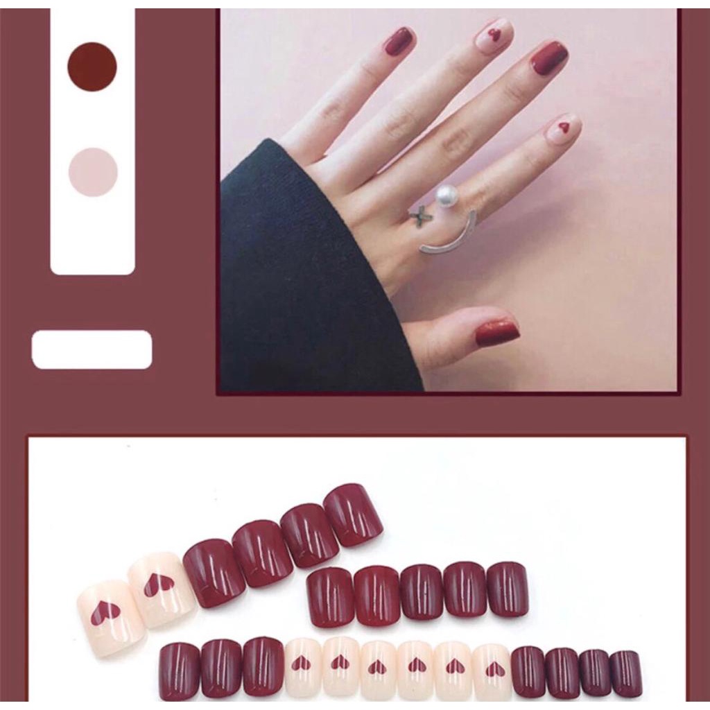 24pcs/Set Kuku Palsu Dengan Lem / Kuku Kukuan Motif Kece / Fake nail art