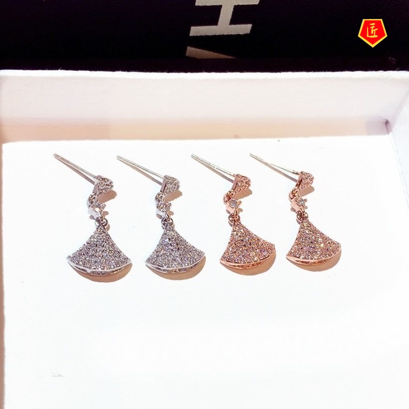 [Ready Stock]New Fashion S925 Silver Skirt Diamond Earrings Delicate