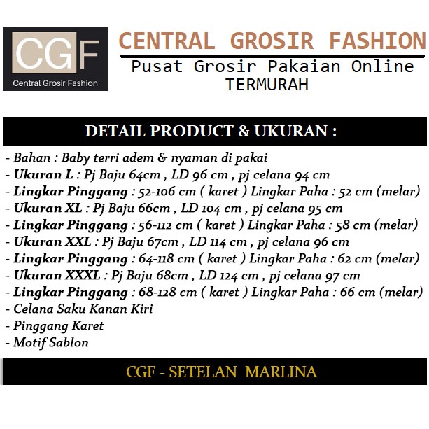 Setelan Marlina - Central Grosir Fashion (CGF) - Ukuran L-3XL - Matt Baby Terri