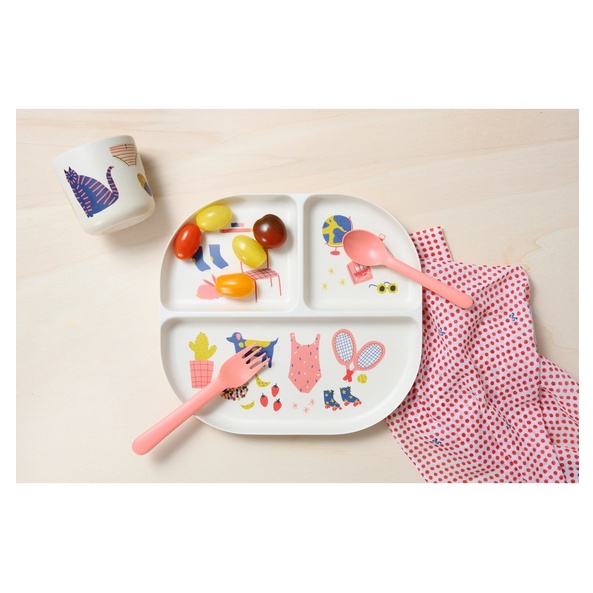 EKOBO Bamboo Illustrated Kids Dinner Set - Peralatan Makan Anak Set Perlengkapan Dinner Makan Anak