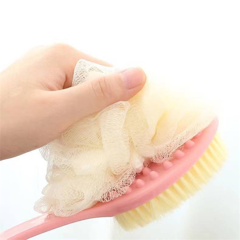 Grosir - H1022 Sikat Mandi Dua Sisi / Shower Puff + Sikat Gosok Punggung / Sikat Punggung Mandi / Bath Brush