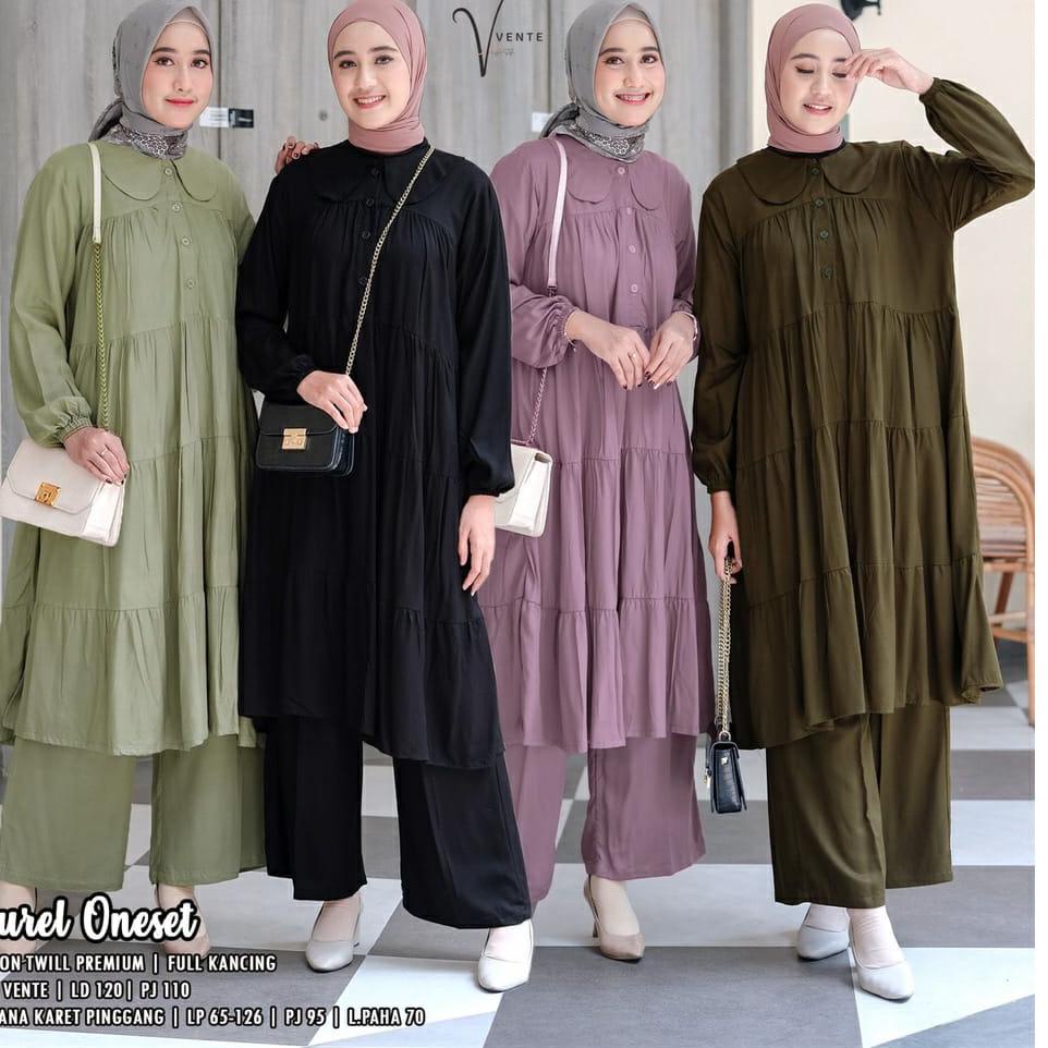 Langsung Beliii.. Vente Daily Aurel one set Rayon Twill Motif Polos / Setelan Wanita LD 110 - 130 / 