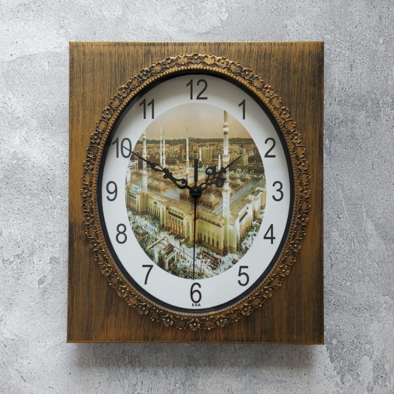 Jam Dinding Arab Kaligrafi Mekkah Kabah Masjid Haram Madinah Islam Muslim Kotak Emas