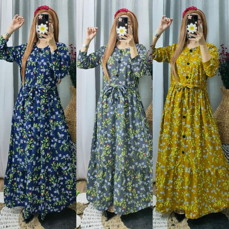 GAMIS BUNGA SERUT DEPAN 3KANCING AKTIF RUMBAI BAWAH BAHAN VOXY?GAMIS