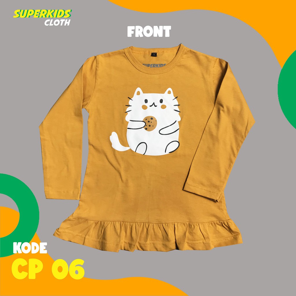 BAJU ANAK PEREMPUAN / KAOS ANAK PEREMPUAN / PAKAIAN ANAK CEWEK KAOS ANAK CEWEK LENGAN PANJANG KUCING CAT ECER GROSIR SUPERKIDS CLOTH 1 - 10 TAHUN