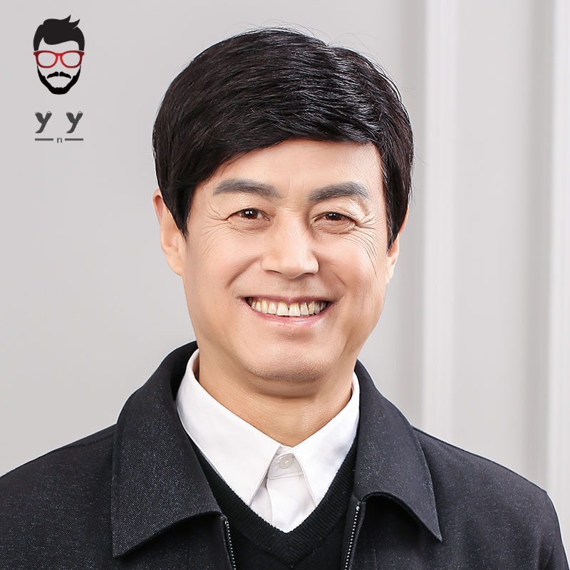 Wig pria wig rambut asli pria paruh baya dan orang tua wig rambut pendek rambut asli tutup kepala wi