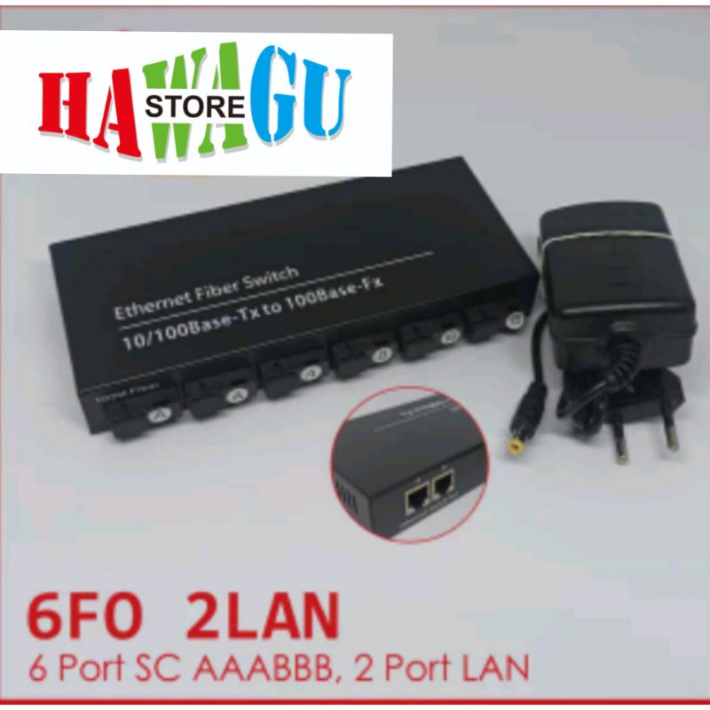 Media Converter Switch Fiber Optik 6 Port Fiber AAABBB 2 Port LAN RJ45 6SC 2PE