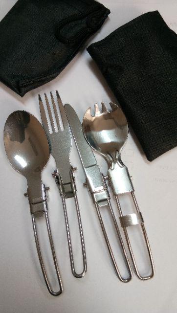 Sendok Garpu Pisau Lipat Stainless Steel Darurat Outdoor Hiking Camping Murah Bandung