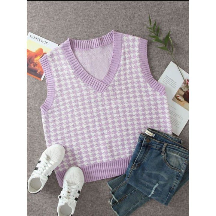 NEWWW!!!! SWEATER HOUNDSTOOTH VEST- rompi korea - rompi rajut7get-Rajut_komputer