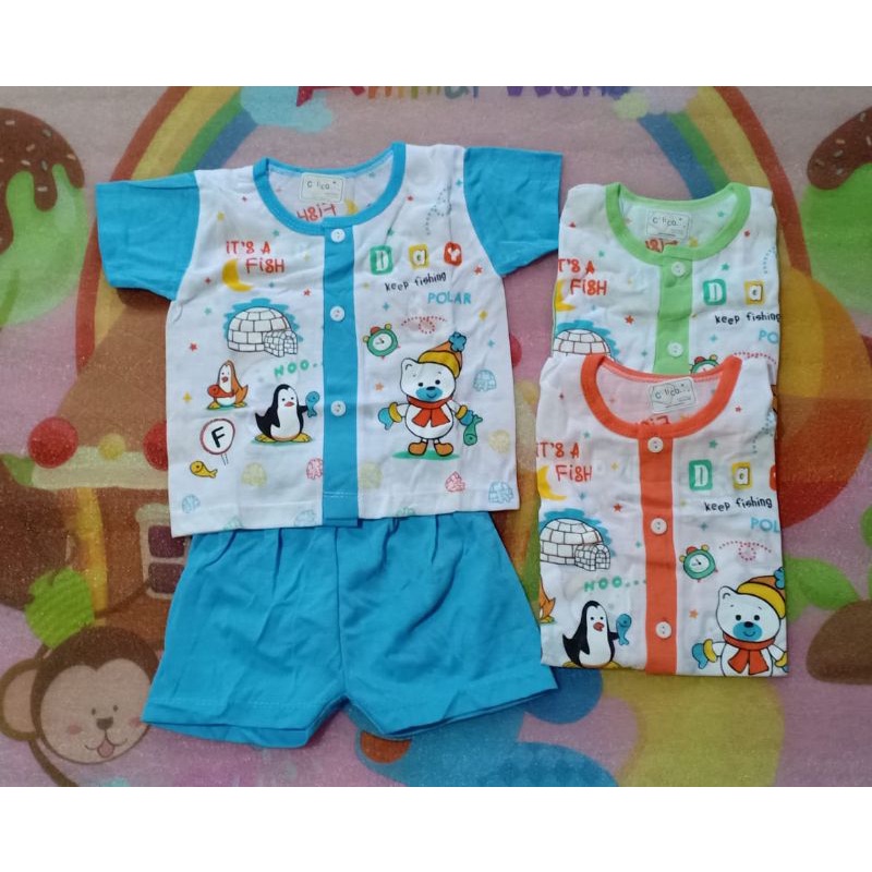 setelan baju bayi kancing depan