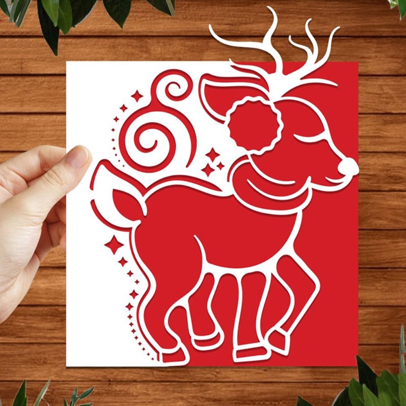 Cetakan Stensil Cutting Dies Motif Rusa Natal Bahan Metal Untuk Scrapbook / Craft DIY