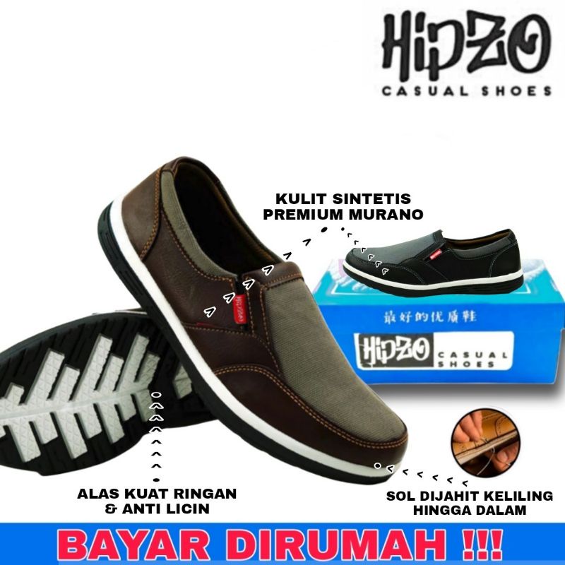 Sepatu Slip On pria Premium Hipzo M049 sepatu kerja Casual Tanpa tali Formal Indoor outdoor Pria