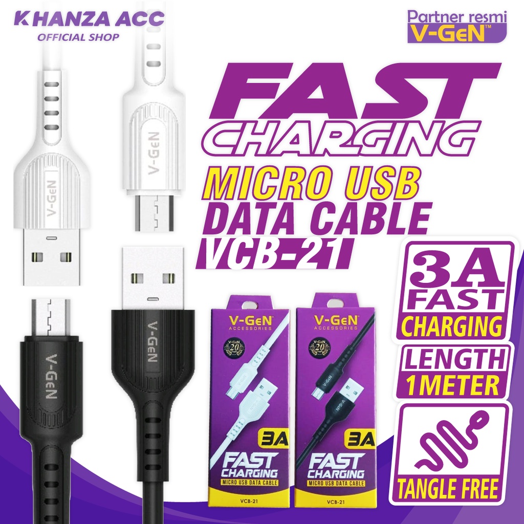 KHANZAACC V-GeN VCB-21 Kabel Data VGEN Micro USB Fast Charging 3A 1 Meter Original
