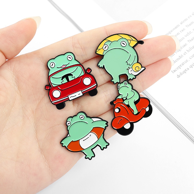 Bros Pin Enamel Bentuk Kartun Kodok Hijau 5 Gaya Untuk Hadiah