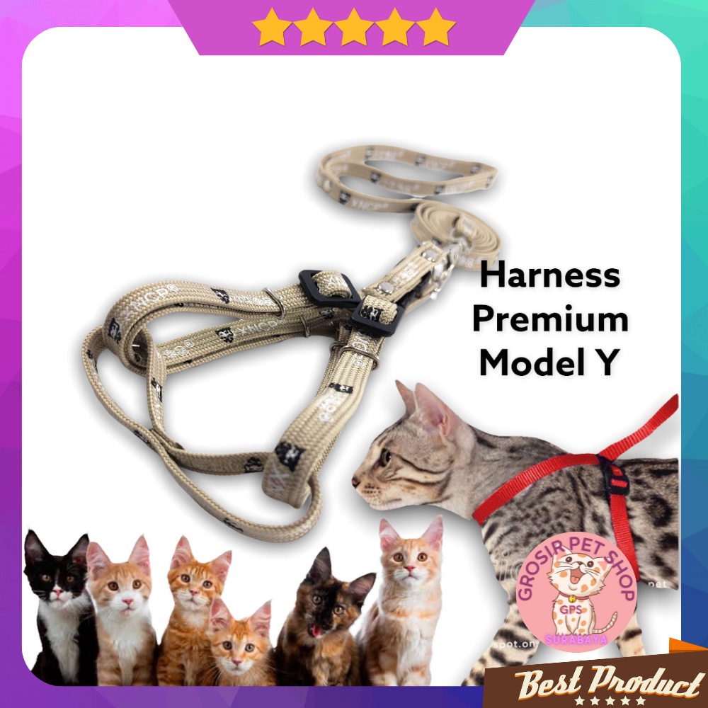 Tali harnes kucing / harness kucing model Y premium