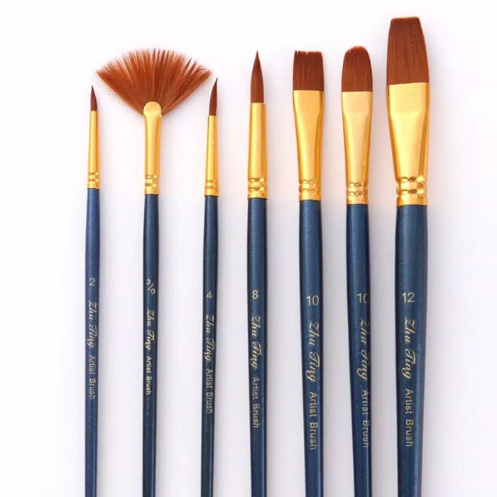 

Kuas Lukis Cat Air Akrilik Set 7 pcs Oil Paint Brush - Biru